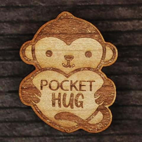 Monkey with Heart Wooden Pocket Hug Gift On A Backing Card Cover