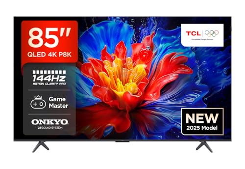TCL 85P8K QLED 4K HDR Ultra HD 85" QLED TV with Google TV Technology (Dolby Vision and Atmos, Motion Clarity Pro 144Hz, FreeSync, Onkyo 2.1 Audio, Google Assistant Compatible)