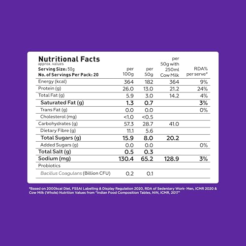 Image of Yogabar 26g High Protein Oats 1kg, Pack of 2 , Dark Chocolate - 26g Protein per 100g &No added sugar -High Protein Oats for Gym- Premium Protein Blend with Whey Protein Powder - with Chia, Sunflower & Pumpkin Seeds & Probiotics
