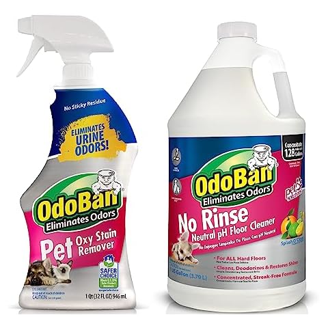 OdoBan Pet Solutions Neutral pH Floor Cleaner Concentrate, 1 Gallon, and Oxy Stain Remover, 32 Ounce Spray Cover