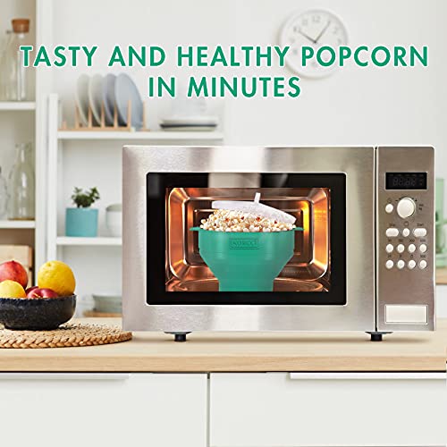 Image of The Original Korcci Microwaveable Silicone Popcorn Popper, Microwave Popcorn Popper, Collapsible Microwave Popcorn Maker Bowl, No Oil Required, Use In Microwave, Dishwasher Safe (Aqua)