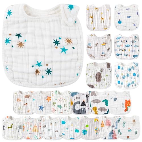 Image of Zainpe 20Pcs Snap Muslin Cotton Baby Bibs Soft Absorbent Adjustable Burp Cloths for Newborns Drooling Feeding Teething Eating