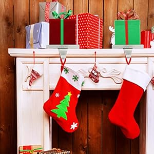 URATOT 2 Pack Christmas Stocking Holders Red and Green Metal Gift Box Stocking Hangers Mantel Stocking Hooks for Christmas Decoration