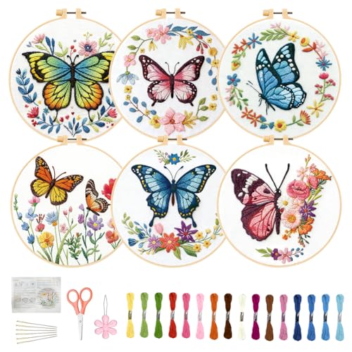 Kit de broderie débutant pour créer 6 décorations papillons lors de vos moments détente