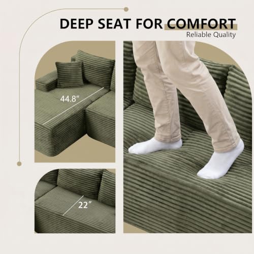 Image of 94.5 inch L Shaped Boneless Sectional Corduroy Couches for Living Room (Green)