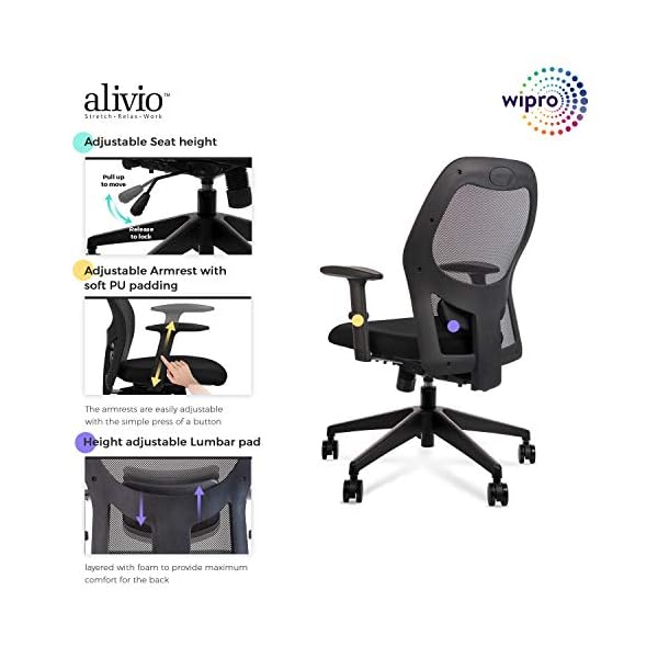 Wipro Furniture Alivio Fabric Ergonomic Office Chairs (Black