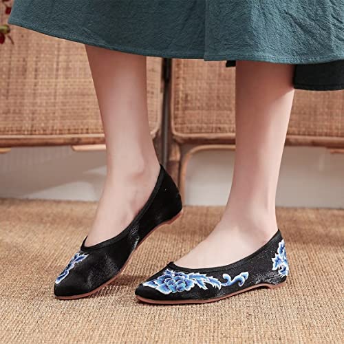 Luxinyu Women Slip On Flats Comfortable Pointed Toe Traditional Chinese Style Embroidered Ballet Flats Shoes Low Heel Daily Walking Shoes,Black 8.5 thumb #4