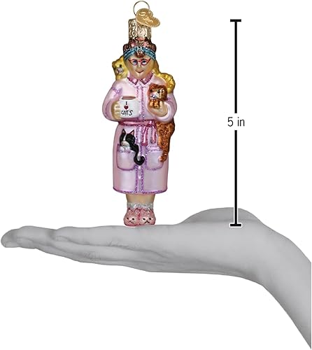 Vista 39 de Old World Christmas Adorno de cristal soplado de gatito del Himalaya gris para árbol de Navidad, decoración navideña artesanal, colección de gatos