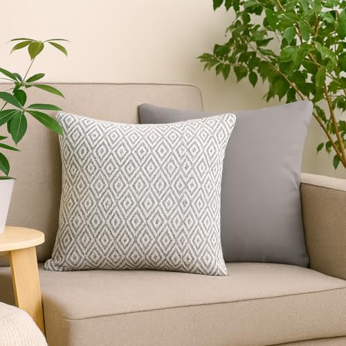 Image of Reversible 18x18 Grey Cotton Argyle Woven Pack of 1 Fashion Throw Pillow Covers Cases for Couch Sofa Home Decoration | 45x 45 cm