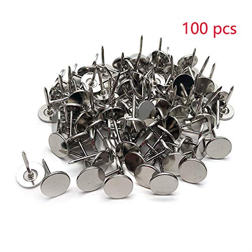 Sydien Flat Head Upholstery Tack Home Furniture Decor Tack Upholstery Nail Pushpin Thumb Tack Silver Tone 100pcs (11mm x 17mm) - Thumbnail 2