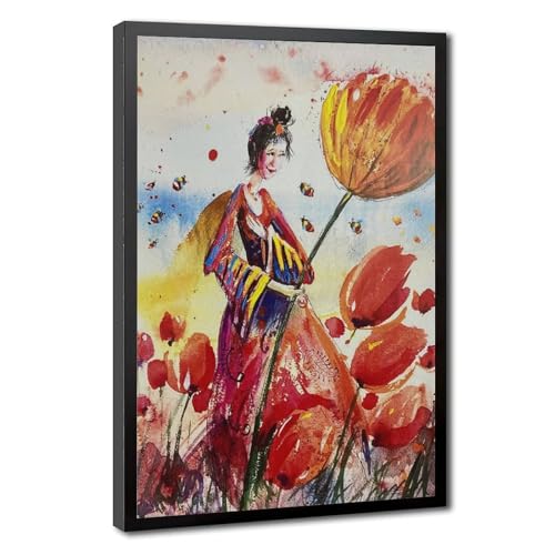 Peinture sur toile fée coquelicot rouge pour décoration murale de salon 30x45 cm
