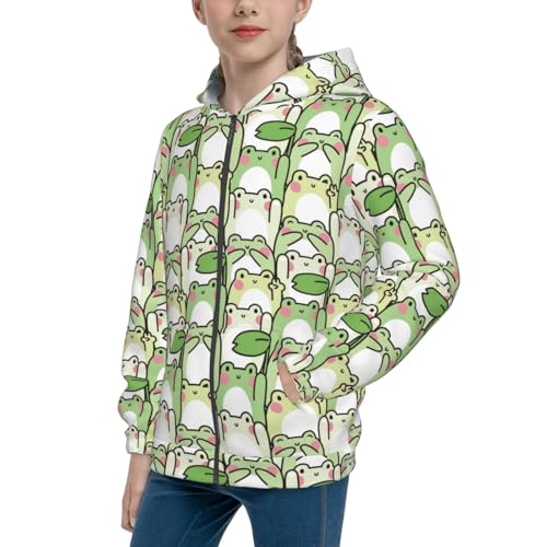 Cute Frog in Various Poses Kid Hoodies Boys Zip Up Sweatshirts Girls Pullover with Pocket