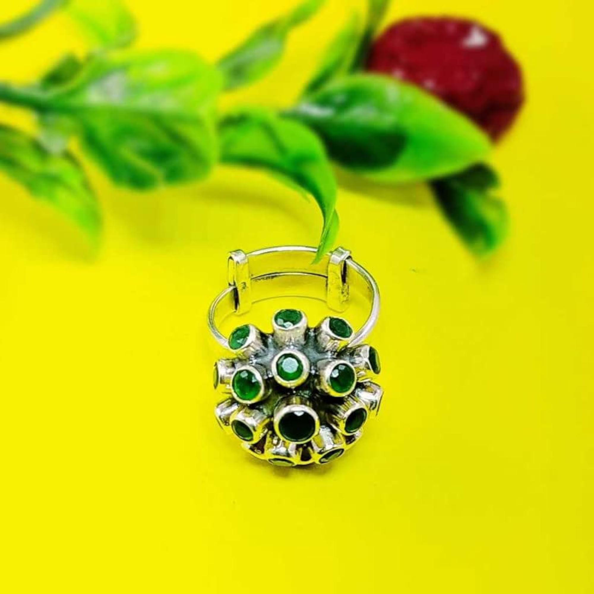Round Shape Half Ball Ring with Multi-Colour Stones in 925 Sterling Silver