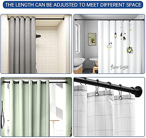 Image of BRIOFOX Industrial Shower Curtain Rod - Rustproof Non-Slip Long Tension Shower Rod 54-90 Inch Stainless Steel Tension Curtain Rod for Windows, Matte Black