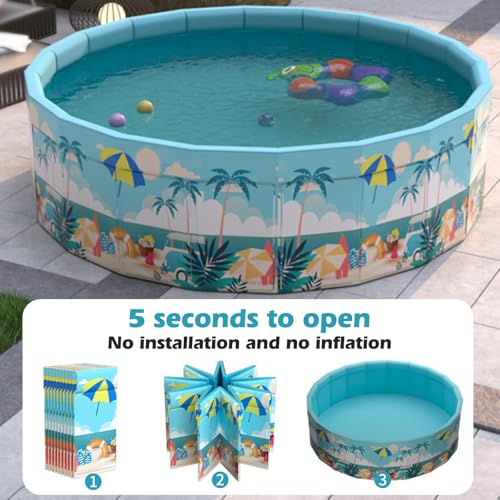 Planschbecken Groß, Ø160 x 45 cm Faltbarer Schwimmbecken Rund Swimmingpool, Nicht Aufblasbarer Outdoor Kinderpool, Gartenschwimmbad, Hundepool, Ballgruben für Kinder