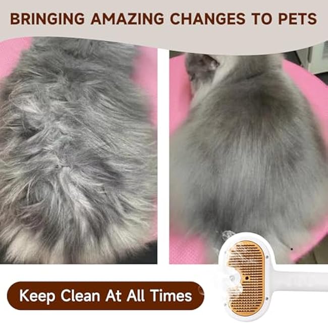 Pet Steam Brush for Dog & Cat ¨C shower bath brush ¨C Steam for Shedding & Grooming Water Brush for Long & Short Haired Pets Spritz Defur Comb 3-in-1 Spray Hair Removal Comb Includes 2*Waterless Shampoo-Nh1rNdGa