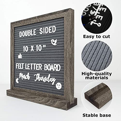 Newzeal Felt Letter Board 10X10" Announcement Board Double Sided Letter Board Sign For Tabletop/Wall Decor, Changeable Message Board With Wood Base/500 White Characters/Scissors (Rustic Wood) #TOP3