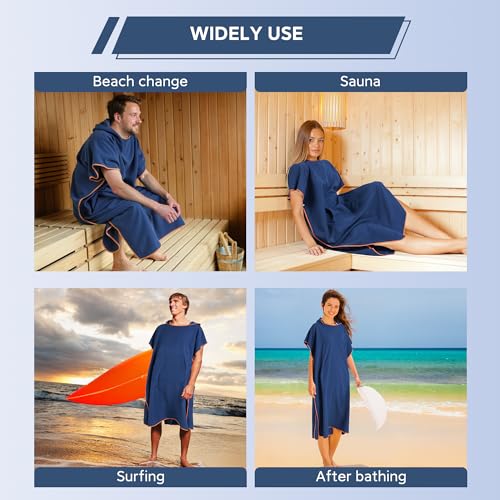 Pameil Badeponcho Damen& Herren,Poncho Handtuch,Mikrofaser-Surf Poncho, Badeponcho Handtuch, aus Mikrofaser auch als Umkleidehilfe Strand (Medium)