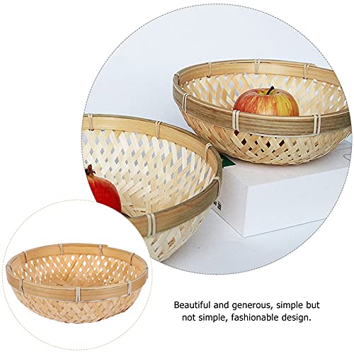 PIXNOR Cesta de frutas de ratã redonda de bambu, cesta de pão, comida, lanches, legumes, cesta de se