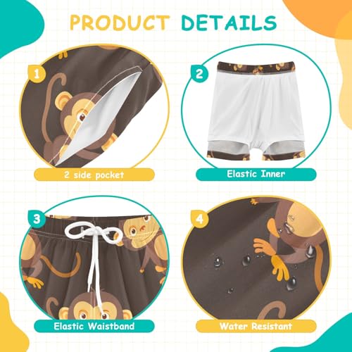 Bolaz Toddler Boys Swimwear Swim Trunks with Compression Liner 4T Cute Monkeys4