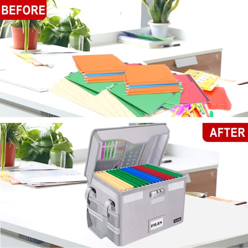 File Box Fireproof Document Box With Lock,Docsafe File Storage Organizer Box With Insert Pocket,Collapsible Portable File Box Home Office File Cabinet With Handle For Hanging Letter/Legal Folder,Silver #TOP6
