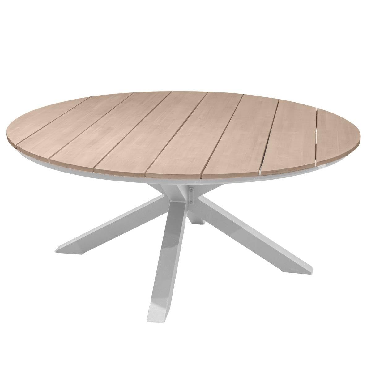 Hespéride - Mesa de jardín redonda Oriengo blanca - 8 plazas - Aluminio acacia con revestimiento epoxi antioxidante