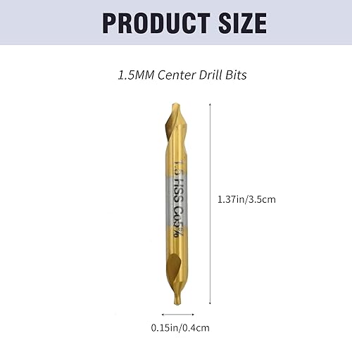 Miniatura 4 de MDEOOSKY Juego de 10 brocas centrales de 0.059 pulgadas, herramientas avellanadoras de acero de alta velocidad M35, herramienta de broca