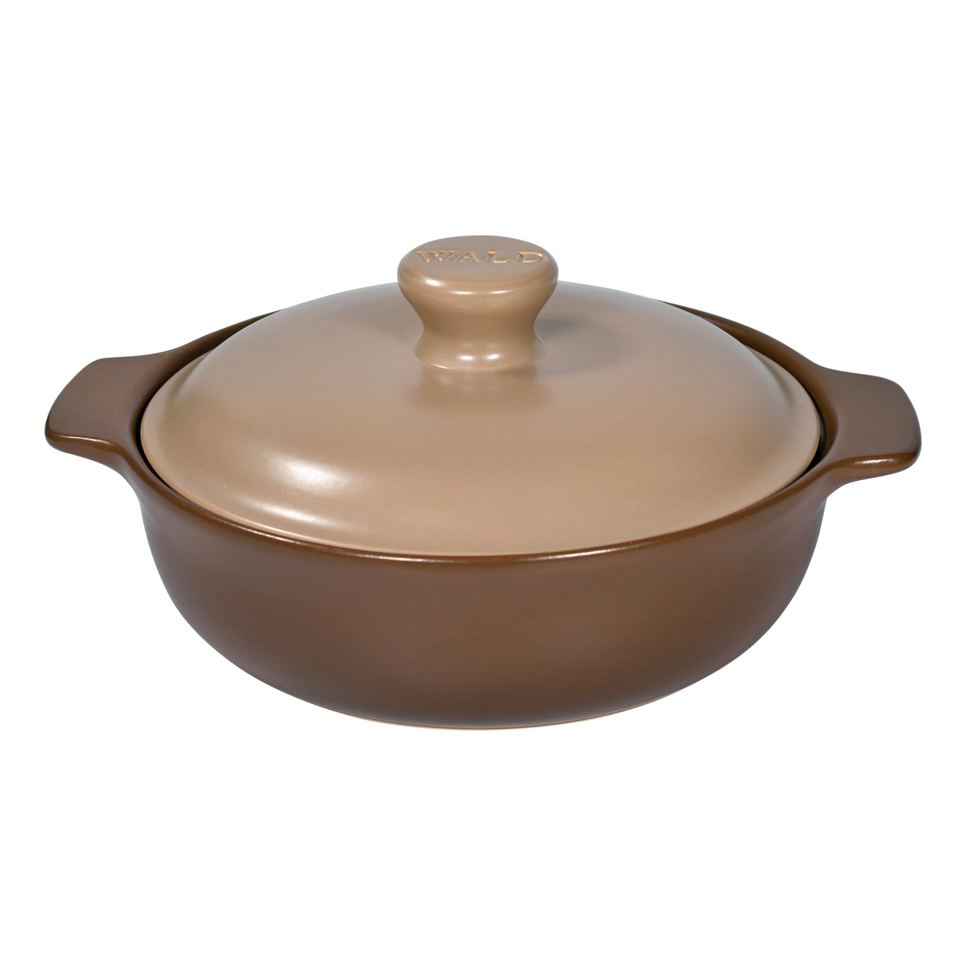Wald Tegame con coperchio in ceramica Kergrès per cottura su fiamma, forno tradizionale e microonde - Non assorbe odori e grassi - Ø cm 27.5 x 33.5 x 13.5 cm -150 cl (Marrone)