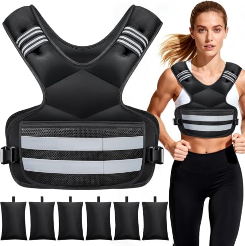 Image of Adjustable Weighted Vest for Women and Men, 11-18lb Rucking Vest with 6 Ironsand Weights, Reflective Stripe and Storage Pocket for Running, Workouts, Strength Training SDFREE12434