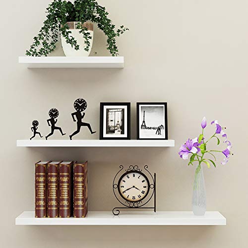 aimu - Estantería flotante de madera para pared, juego de 3 estantes para decoración del hogar, con soporte invisible para sala de estar, dormitorio, baño, cocina, color blanco