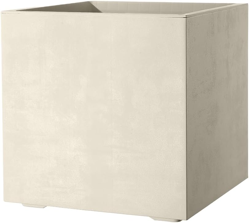 Deroma Millennium 10” Cube Planter | Light & Durable Plastic | Indoor or Outdoor Square Pot for Patio/Porch | Includes Water Reserve & Drain Plug | Trendy Planter for Plants, Flowers, Garden | White Pearl White 9.8"