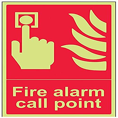 VSafety 13001AU-G "Fire Alarm Call Point" Equipment Sign, Glow In Dark, 1 mm Plastic, Portrait, 200 mm x 300 mm, Red