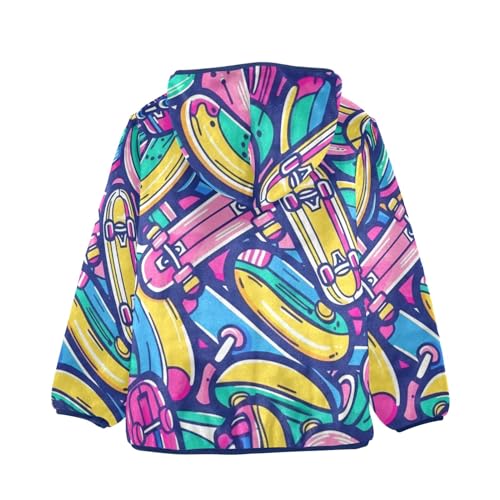 Boys Girls Fleece Jacket Colorful Skate Graffiti Print Kids Warm Hooded Outwear Coat2