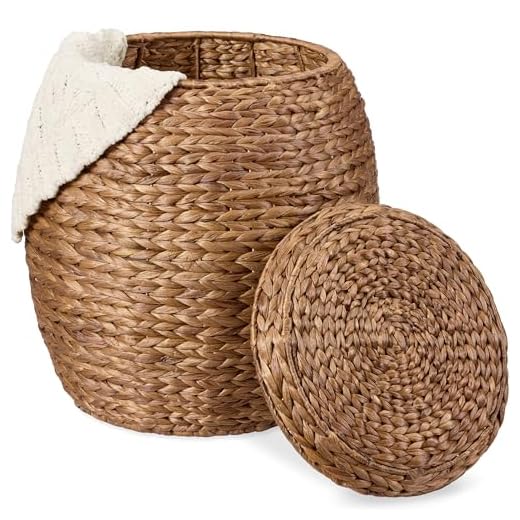 Best Choice Products Multipurpose Hyacinth Storage Basket, Plant Décor, Handwoven Organizer Tote for Bedroom, Living Room, Nursery, w/Lid - Chestnut