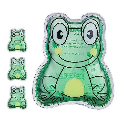 Relaxdays Bolsas Frío Calor Niños, Set de 4, Compresas Térmicas Rana, Sacos Gel Lesiones, 11 x 9 cm, Verde, 11 x 9 x 1,5 cm Aprox