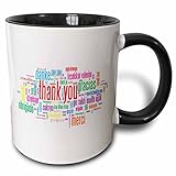 3dRose Thank You Merci Gracias Two Tone Mug, 11 oz, Black