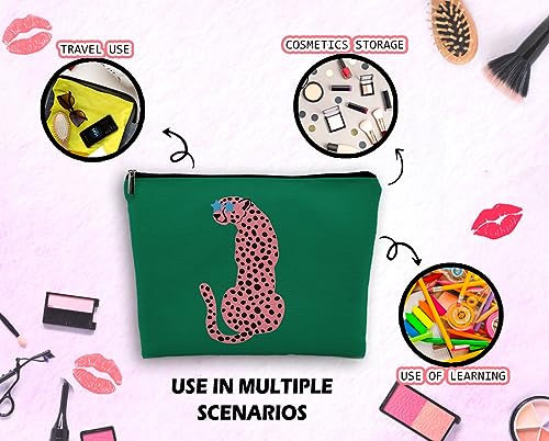 Preppy Leopard Print Cosmetic Bag, Wildlife Animal Asian Pink Cheetah Makeup Bag Zipper Cosmetic Pouch Bag Travel Linen Makeup Organizer, Trendy Gifts for Women Teen Teenager Girls Her Teens3