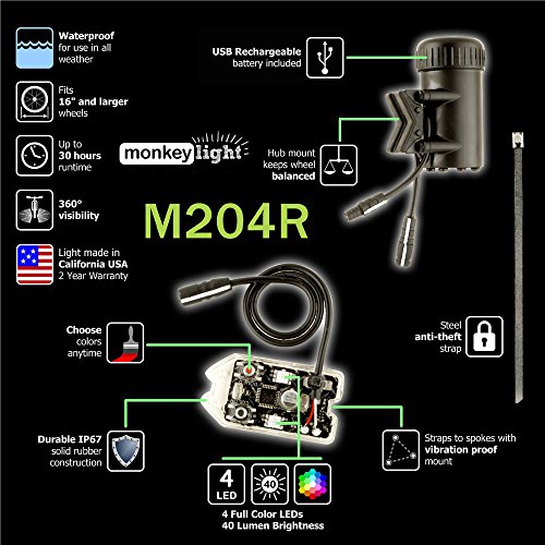 Monkey Light M204 Bike Wheel Light USA Assembled 40 Lumen Ultrabright Color LEDs Tire Spoke Accessory Waterproof Cool Mothers Day Gifts for Mom, Graduation Senior Gifts, Toys for Teen Boys and Girls - Thumbnail 6