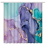 Purple Pink Turquoise Marble Shower Curtain Abstract Modern Texture Gold Stripes Ombre Luxury Watercolor Geometric Ink Art Fabric Bathroom Decor Curtain with Hooks