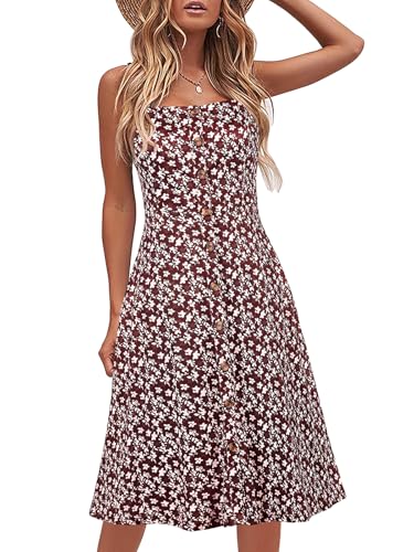 Image of Berydress Women's Casual Beach Summer Dresses 2026 Solid Cotton Flattering A-Line Spaghetti Strap Button Down Midi Sundress