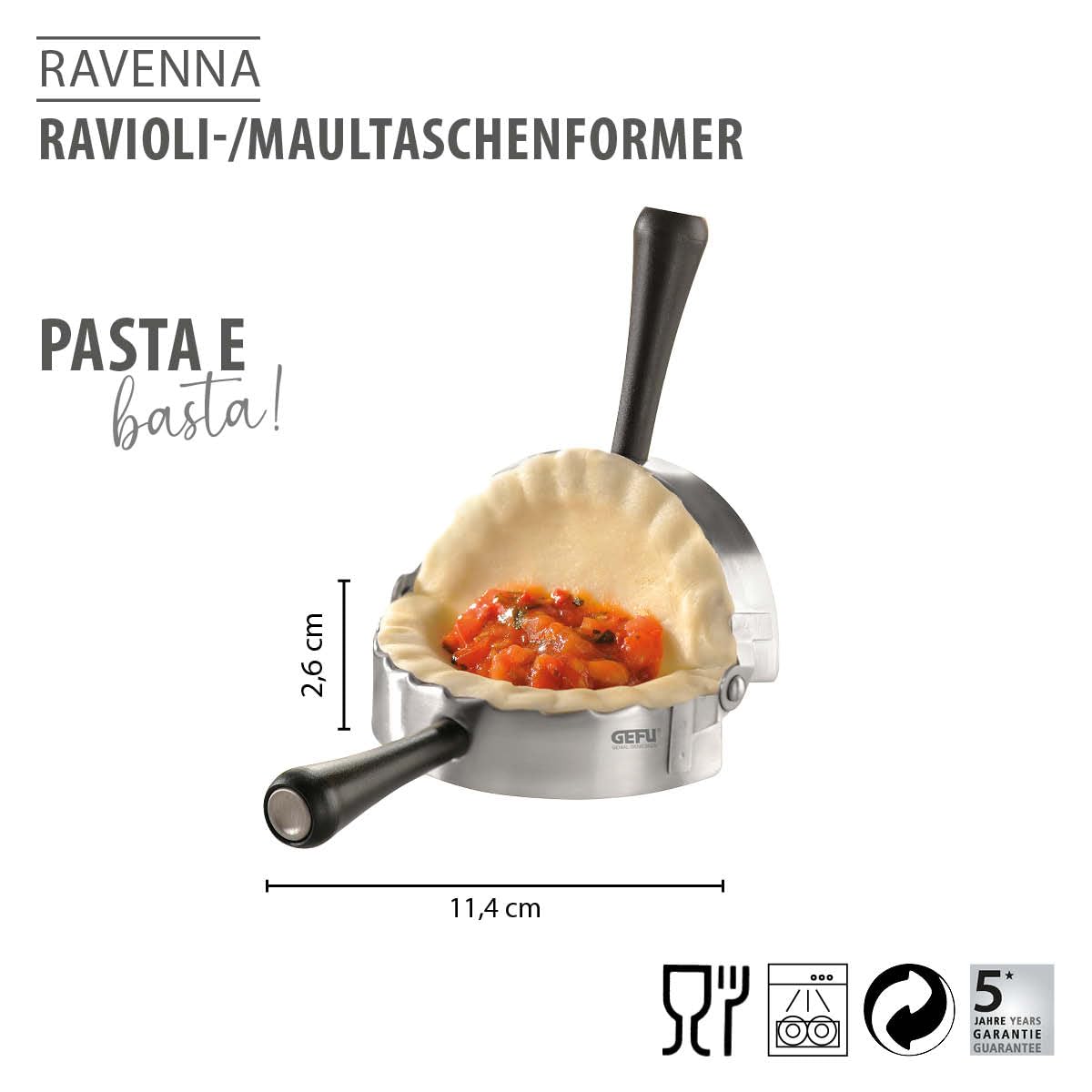 GEFU 28490 Ravioli & Pasta Mold Round, Silver & Black