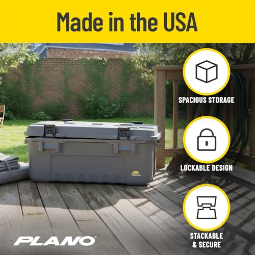 Image of Plano 3 Pack Storage Trunk with Wheels, Gray, Lockable Storage Box, Airline Approved Sportsman Trunk, Hunting Gear and Ammunition Bin, Heavy-Duty Containers for Camping, 108-Quart