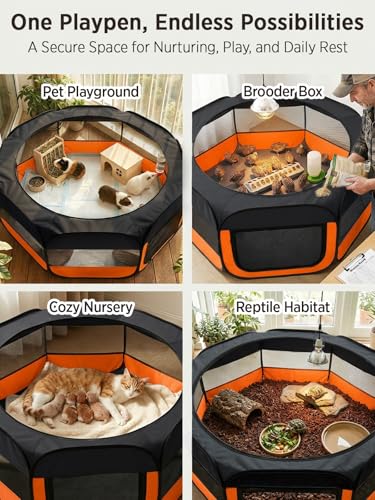 Image of UWE Extra Large Small Animal Playpen, Waterproof Foldable Pet Pen, Orange