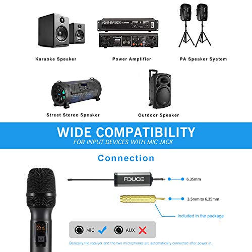 Wireless Microphone, Karaoke Mic, FDUCE UHF Dual Handheld Dynamic System with Rechargeable Receiver for Party, Church, Meeting, Wedding, 260ft (Grey and Gold) - Thumbnail 4