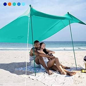 Bessport Tente de Plage 2,1 × 2,1m & 3×3m, UPF 50+ UV, Abri de Plage Familial avec 2-4 Poteaux en Aluminium et 4 Sacs de Sable pour Plage Camping Parc Cour