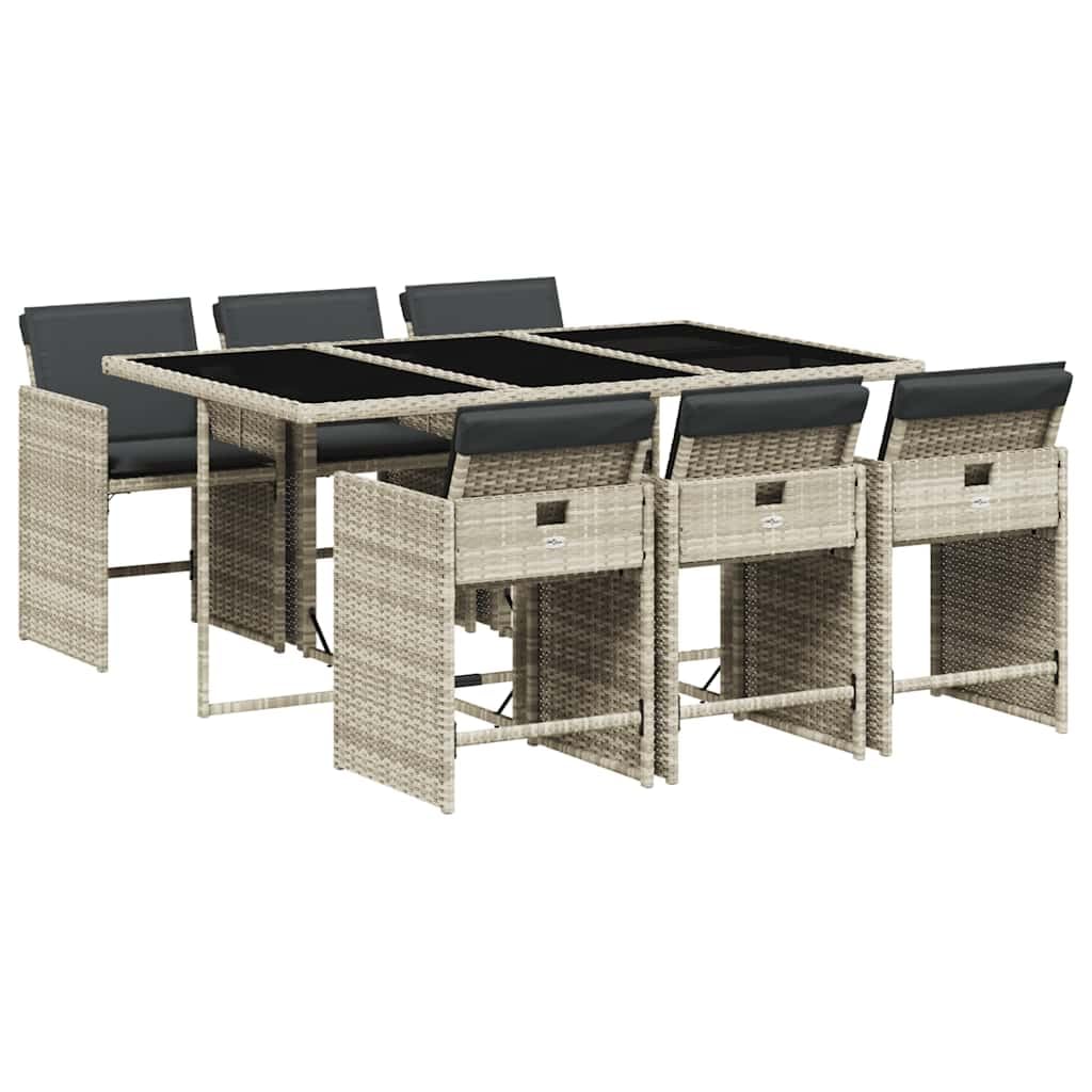 vidaXL Ensemble à Manger de Jardin avec Coussins 7 pcs, Table et Chaise de Terrasse, Meubles de Patio, Mobilier d'Extérieur, Gris Clair Résine Tressée