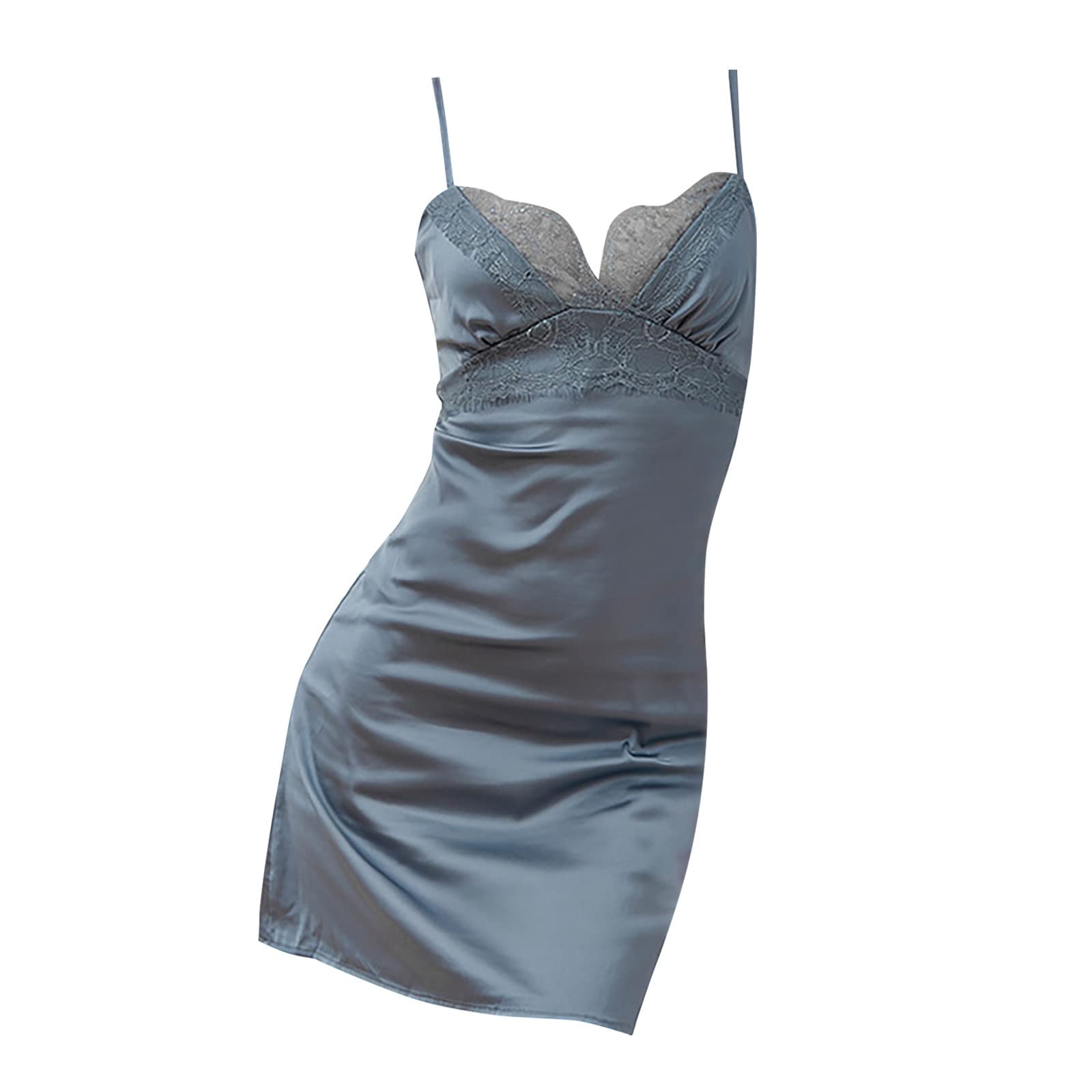 Genérico Camisola Mujer Dormir Manga Larga Pijama de Camisola de Seda de Punto de Encaje con Cuello en V Sexy de selección de Tallas múltiples de Verano Pijamas Mujer Otoño
