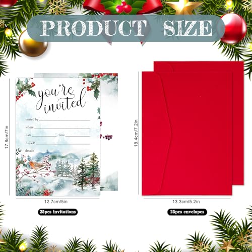 image for Whaline 25 Pack Christmas Party Invitation Cards Winter Woodland Robin