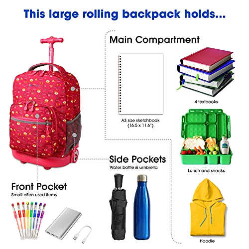 Image of J World Sunrise Kids Rolling Backpack with Wheels for Girls Boys, Roller Bookbag for School, 18 x 13 x 9 Inches, Fox