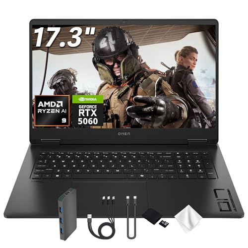 Image of HP Omen 17 17.3 inch FHD Gaming Laptop, NVIDIA GeForce RTX 5060, AMD Ryzen AI 9 365, 16GB RAM, 2TB Storage(1TB SSD&1TB Docking Station Set), 144Hz, Backlit Keyboard, IR Camera, Win 11 Pro, Black